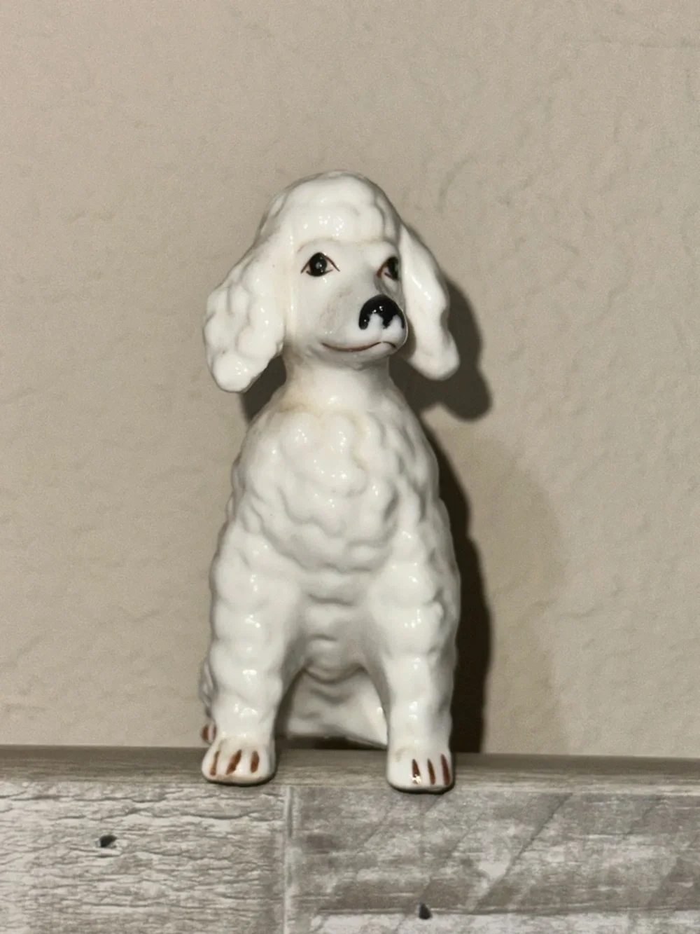 Vintage White Poodle Puppy Dog Sitting Ceramic Figurine 3.5” Dainty 1950s Decor